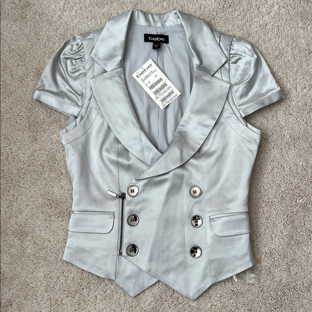 Bebe Silver Satin Double-Breasted Pencil SET - Picture 10 of 12